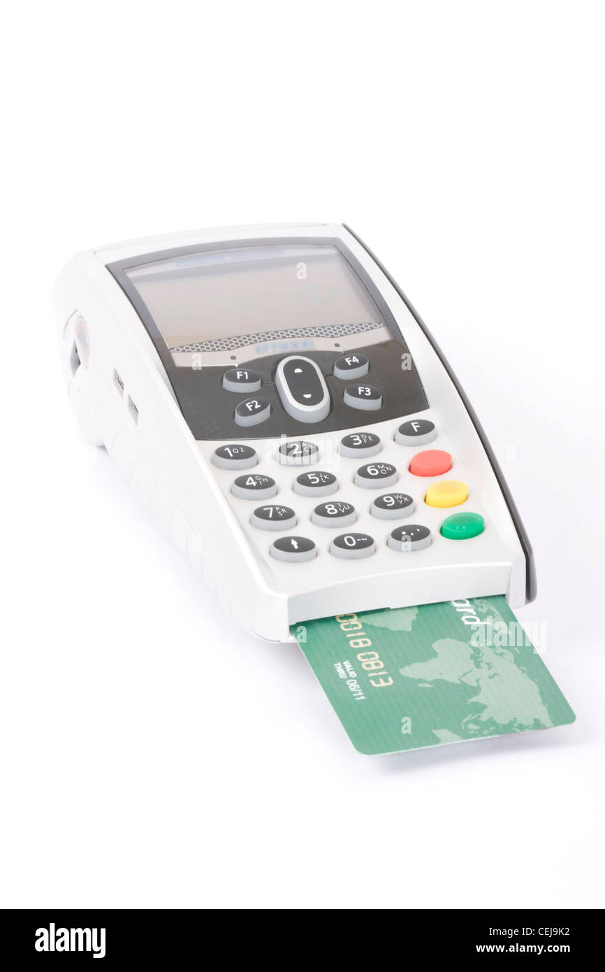 bank terminal and credit card isolated on white Stock Photo