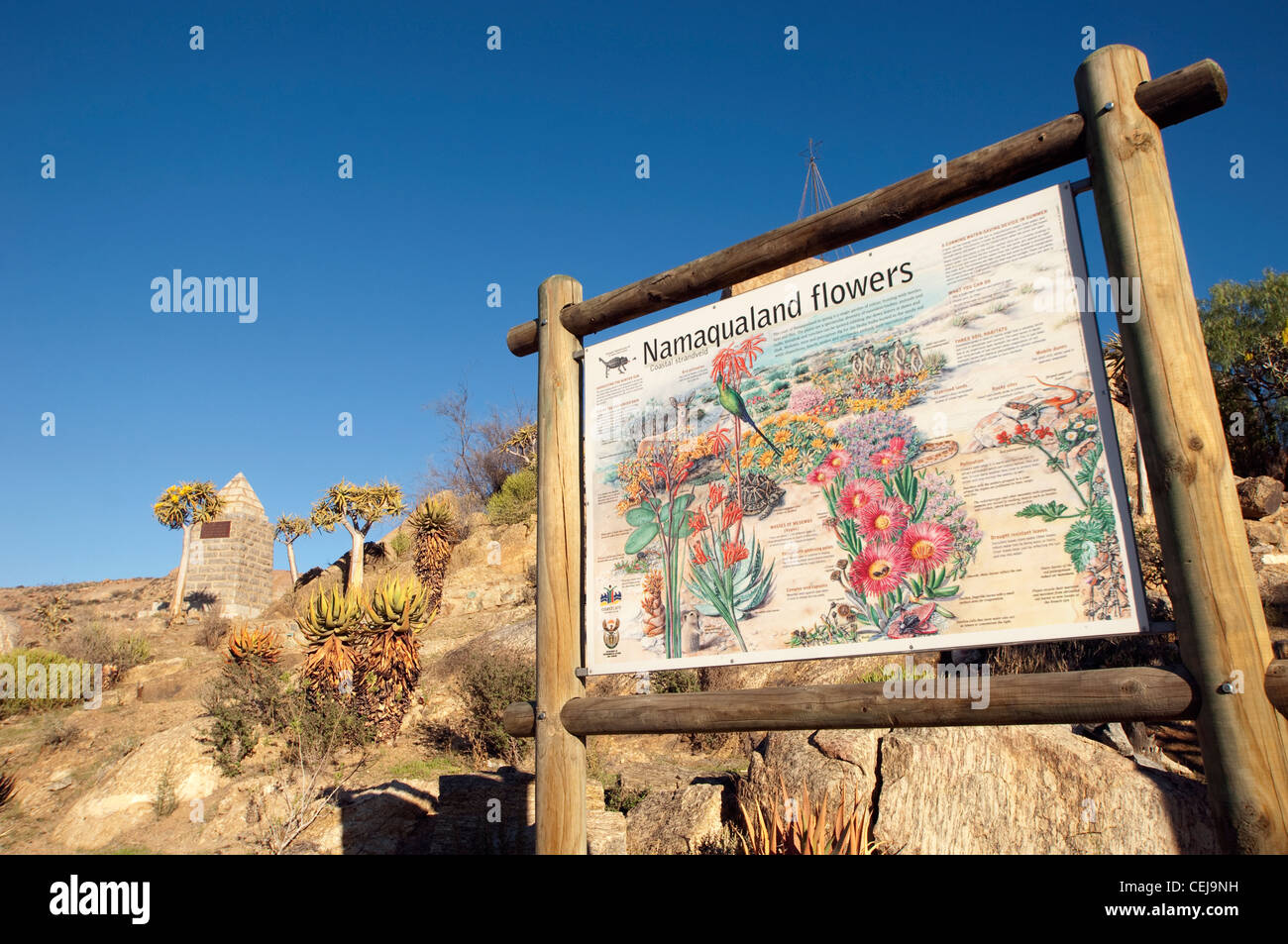 Sign board on  Namaqualand flowers tourist walk,Namaqualand,Northern Cape Stock Photo