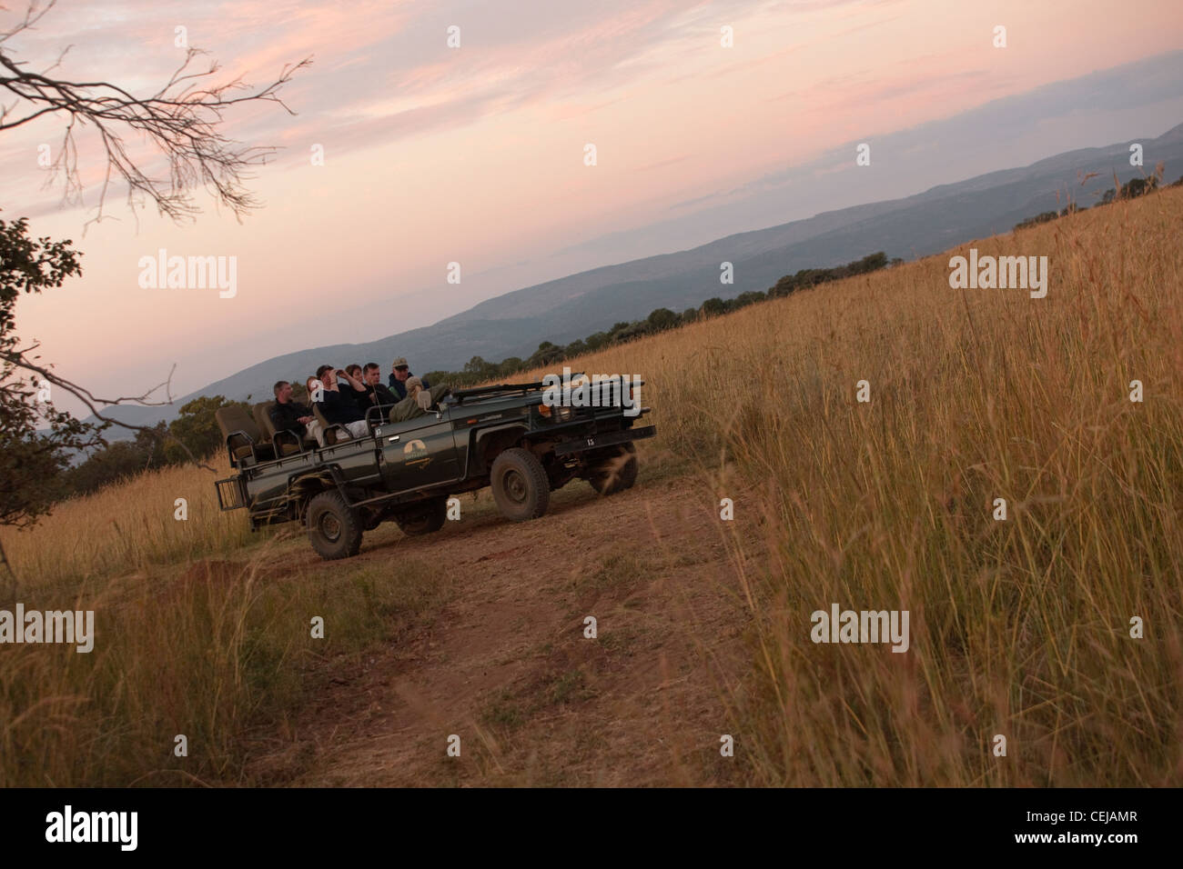 Tourists on a game drive,Legends Game Reserve,Limpopo Province Stock Photo