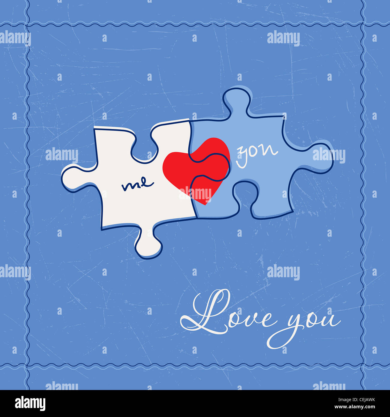 Illustration of two puzzle pieces with a heart Stock Photo - Alamy