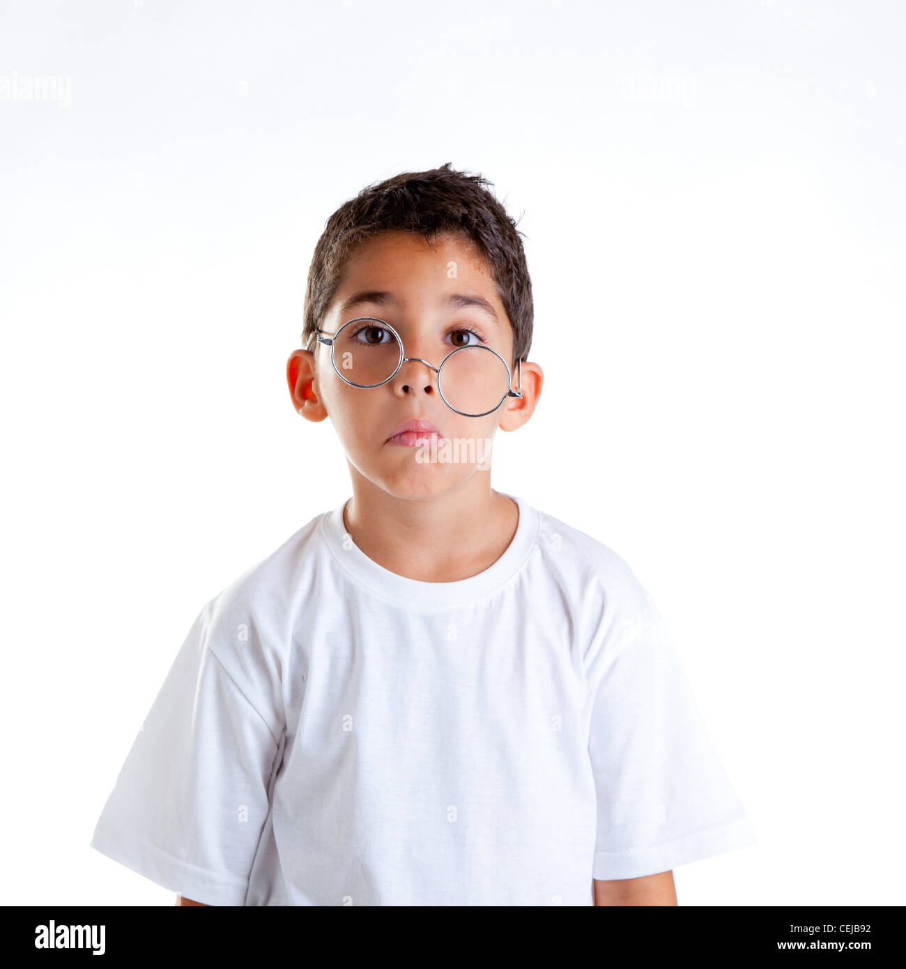 children nerd kid boy with glasses and silly expression isolated on white Stock Photo Alamy