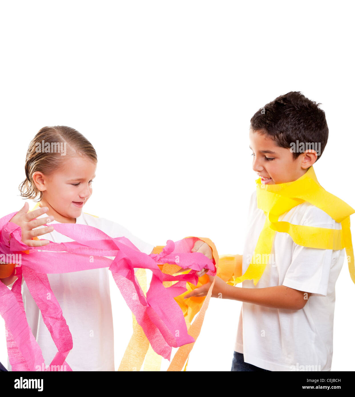 Messy Ribbon Colorfull two children kids in a party with messy colorful paper ribbon Stock ...