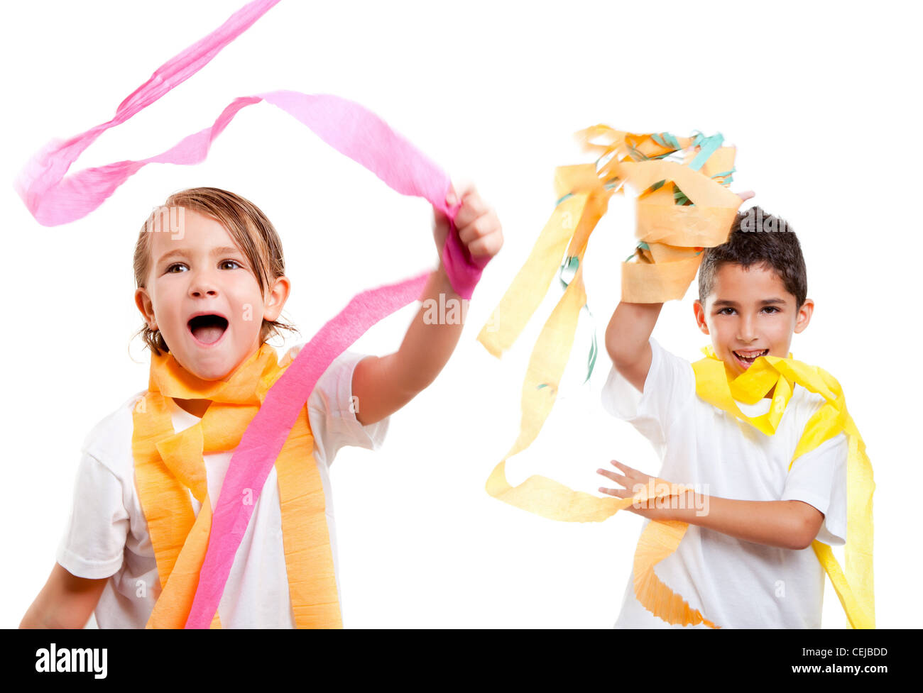 Messy Ribbon Colorfull two children kids in a party with messy colorful paper ribbon Stock ...