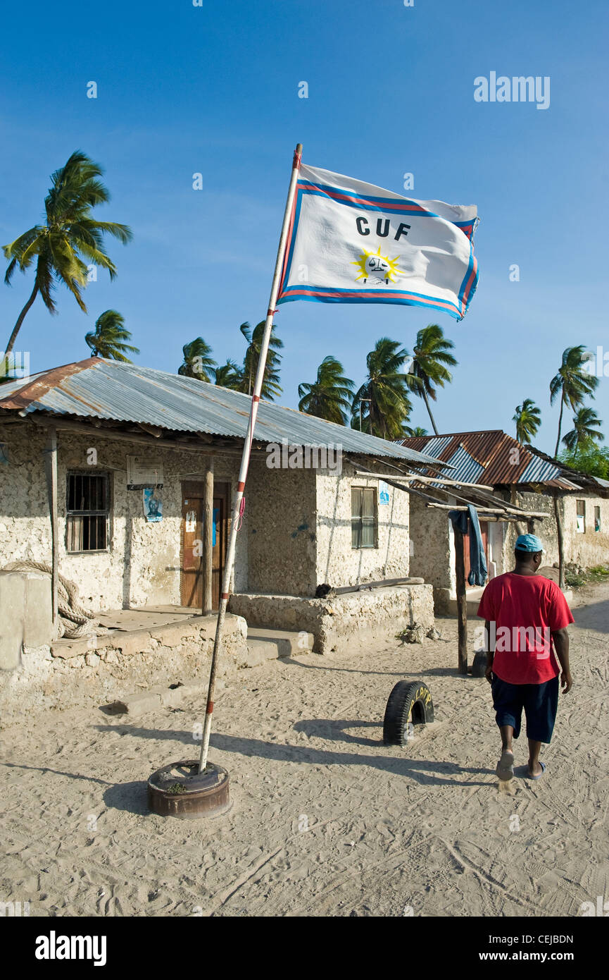 Flag of the The Civic United Front (Chama Cha Wananchi) a liberal party Bwejuu village east coast of Zanzibar Tanzania Stock Photo