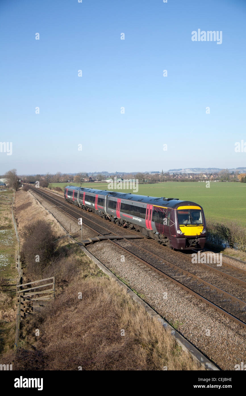 Arriva Cross Country class 170 DMU passenger train passing Sawley, Nottinghamshire Stock Photo