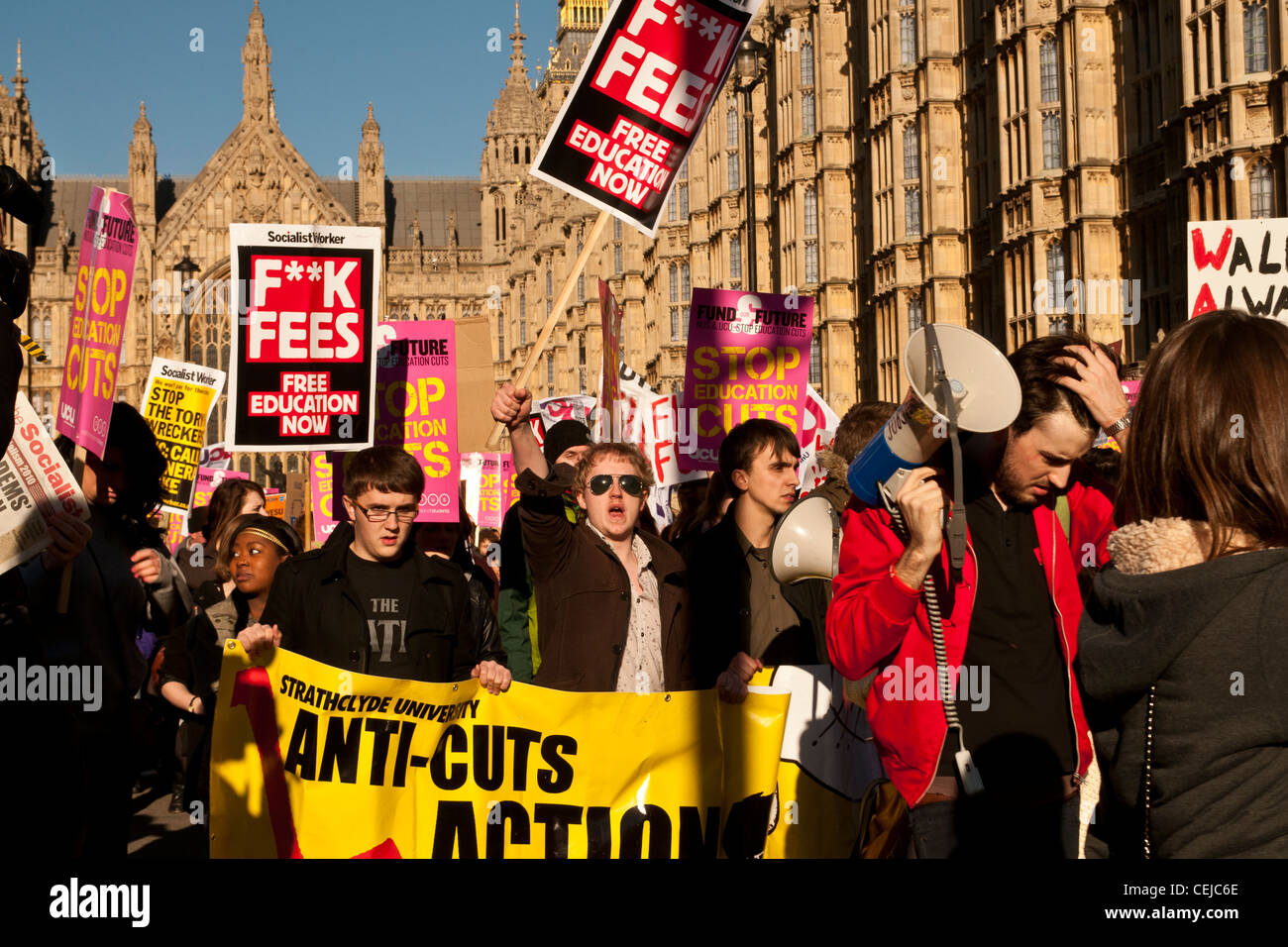 Students protesting against tuition fee increases on the NUS ...