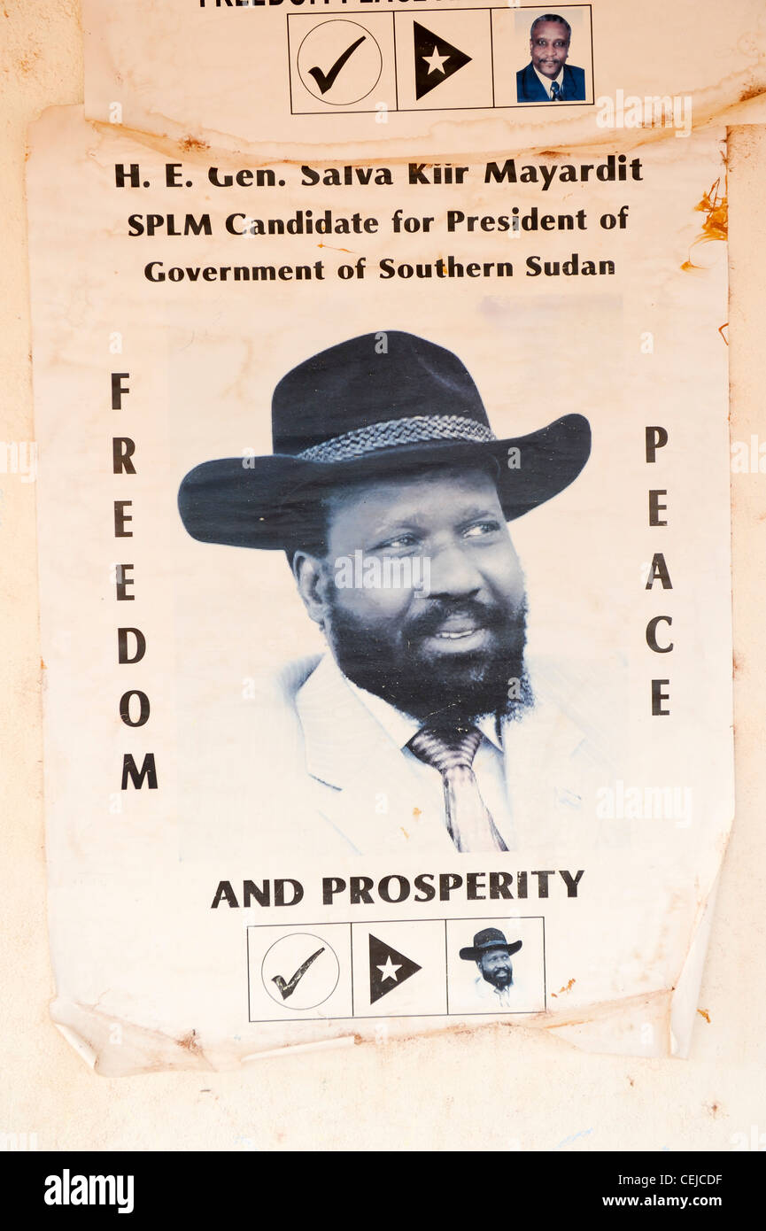 africa South Sudan , Bahr el Ghazal region , Lakes State, Rumbek Airport election poster of candidate for president Salva Kiir Mayardit from SPLM party Stock Photo