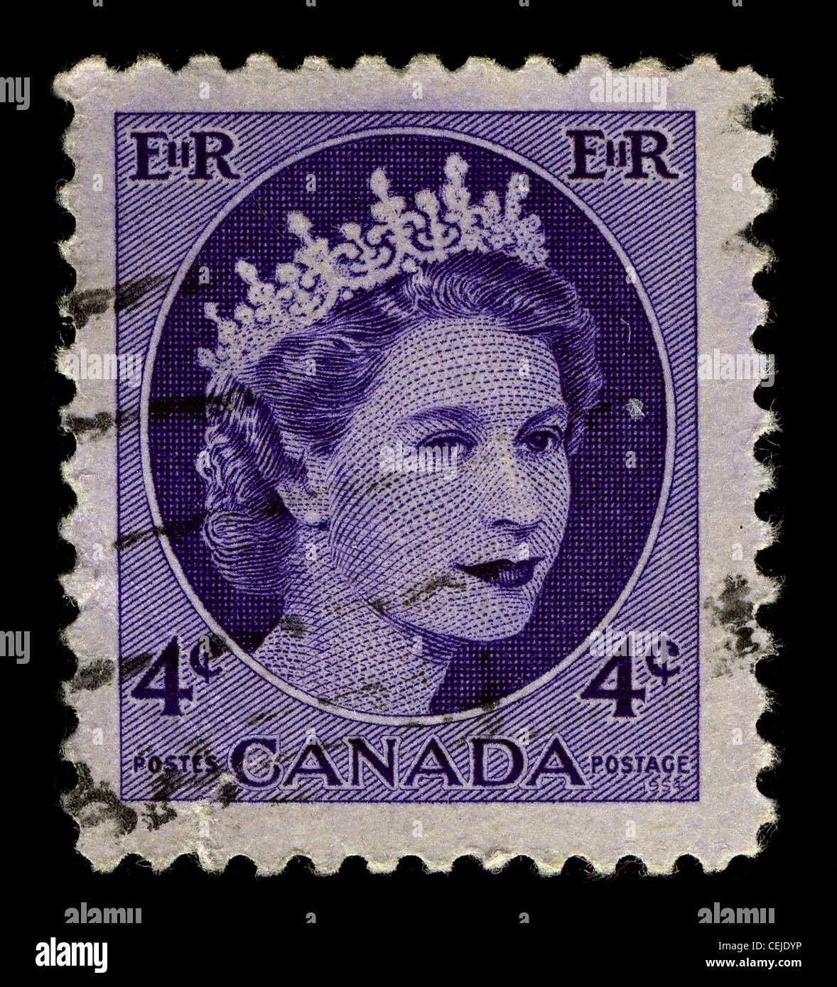 CANADA-CIRCA 1954:A stamp printed in CANADA shows image of Elizabeth II ...