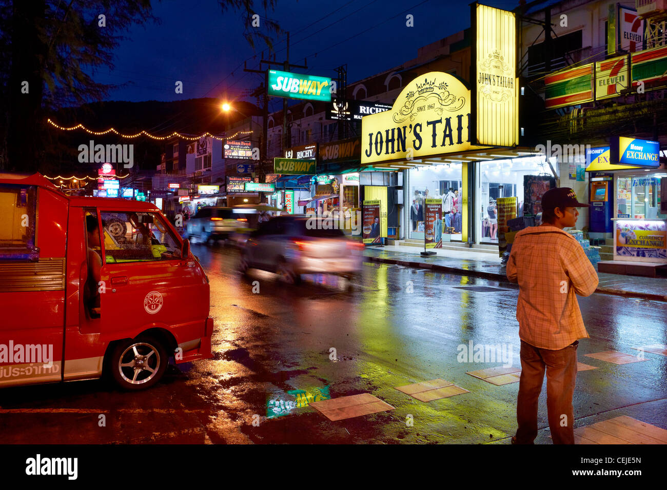 Thailand - Phuket Island, Patong Beach, main street in the night Stock Photo