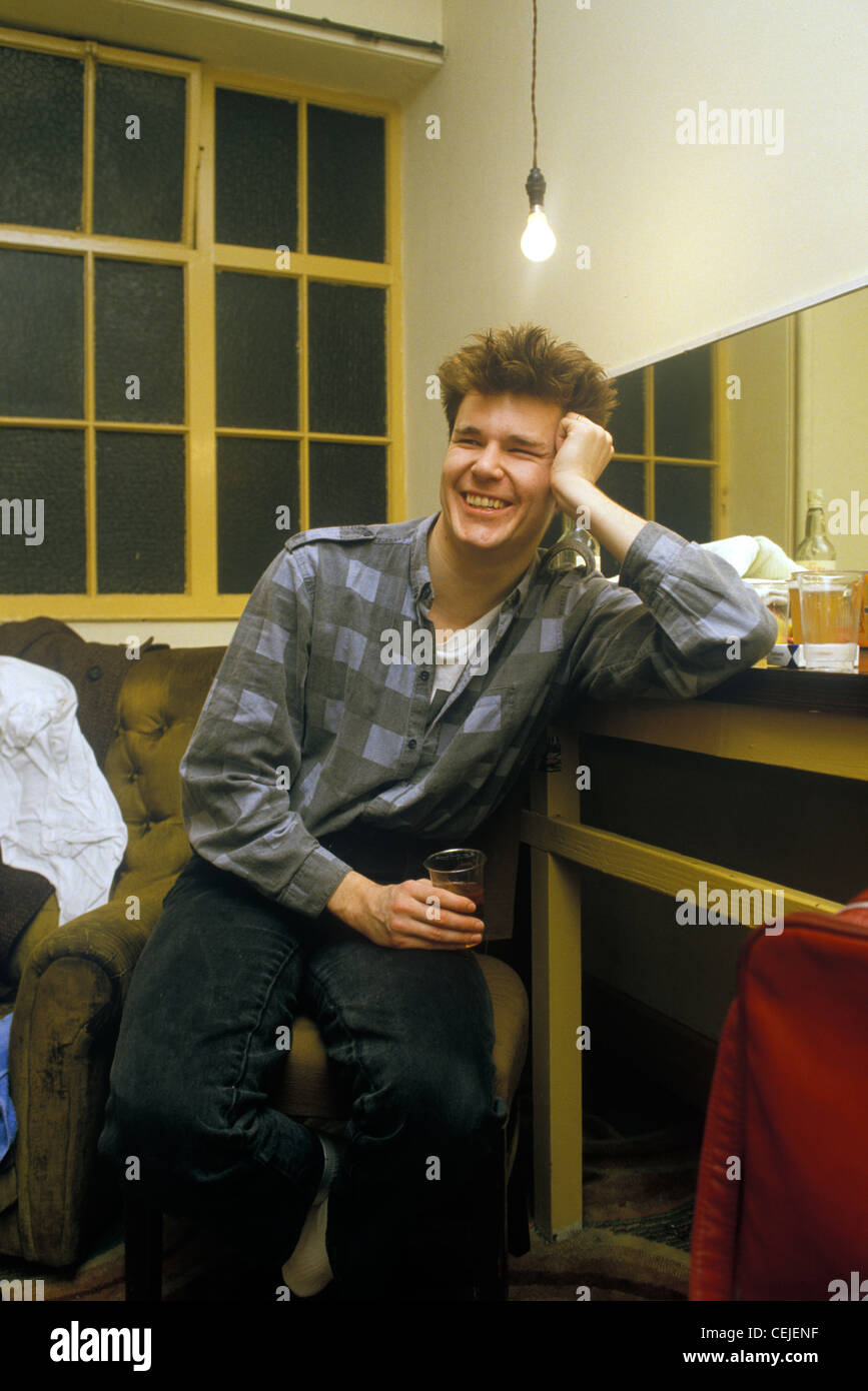 Stuart Adamson Big Country on tour Scotland 1980s. Glasgow back stage in his dressing room.UK  HOMER SYKES Stock Photo