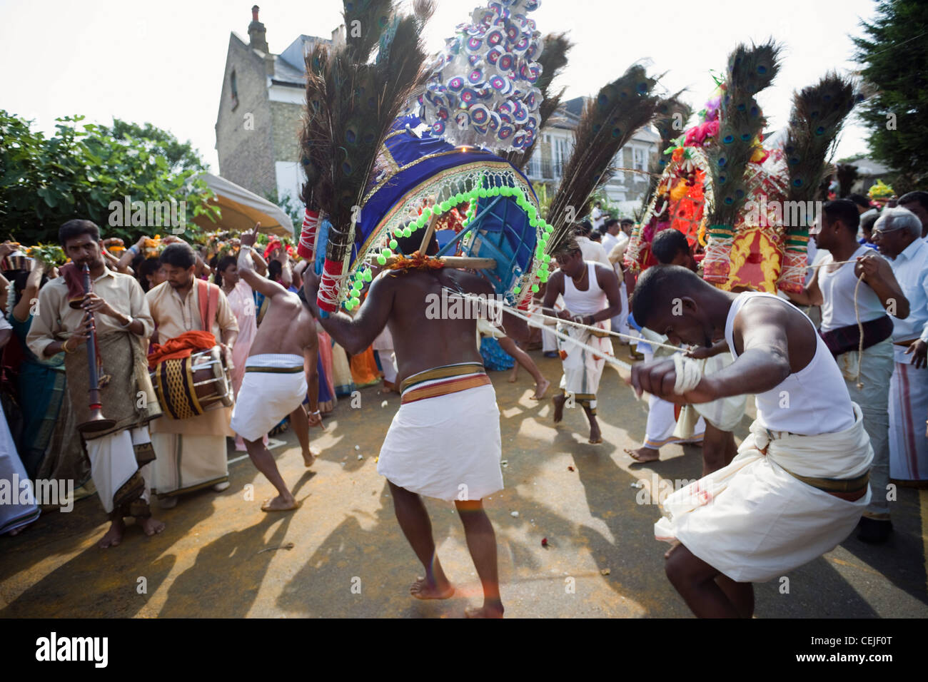 England, London, Ealing, Shri Kanaga Thurkkai Amman Temple, Chariot Festival Participants Stock Photo