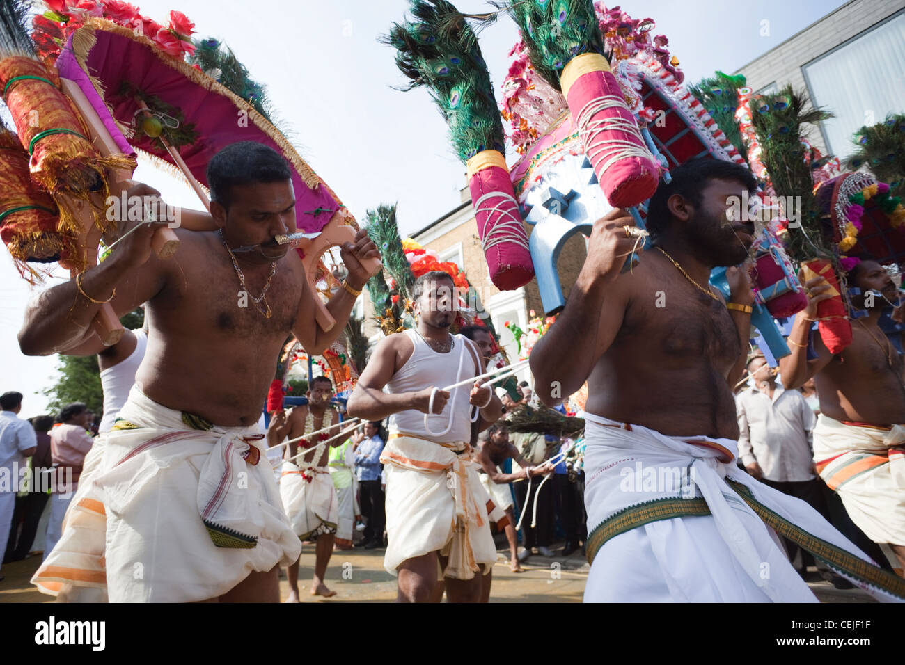 England, London, Ealing, Shri Kanaga Thurkkai Amman Temple, Chariot Festival Participants Stock Photo