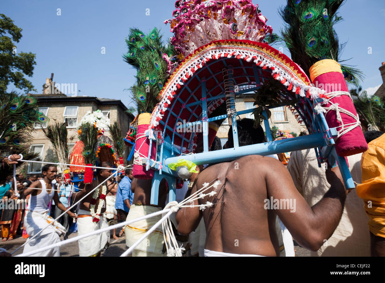 England, London, Ealing, Shri Kanaga Thurkkai Amman Temple, Chariot Festival Participants Stock Photo