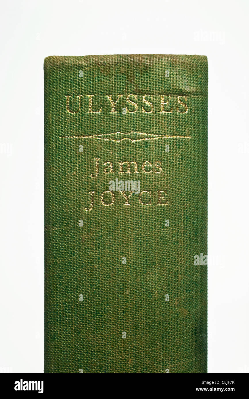 The spine of an old copy of James Joyce's Ulysses, no longer in copyright Stock Photo