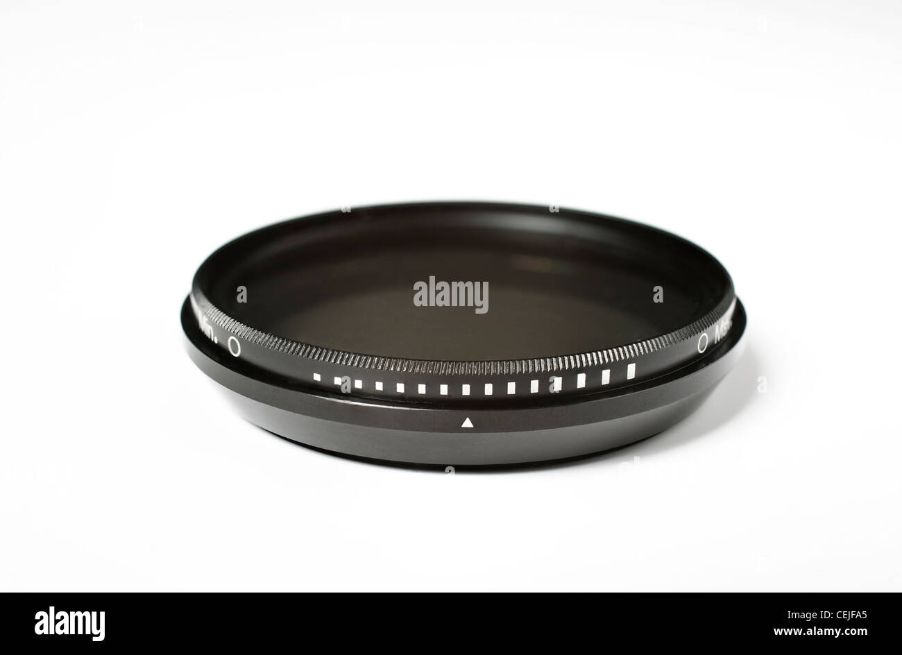 A variable neutral density filter for a camera lens Stock Photo