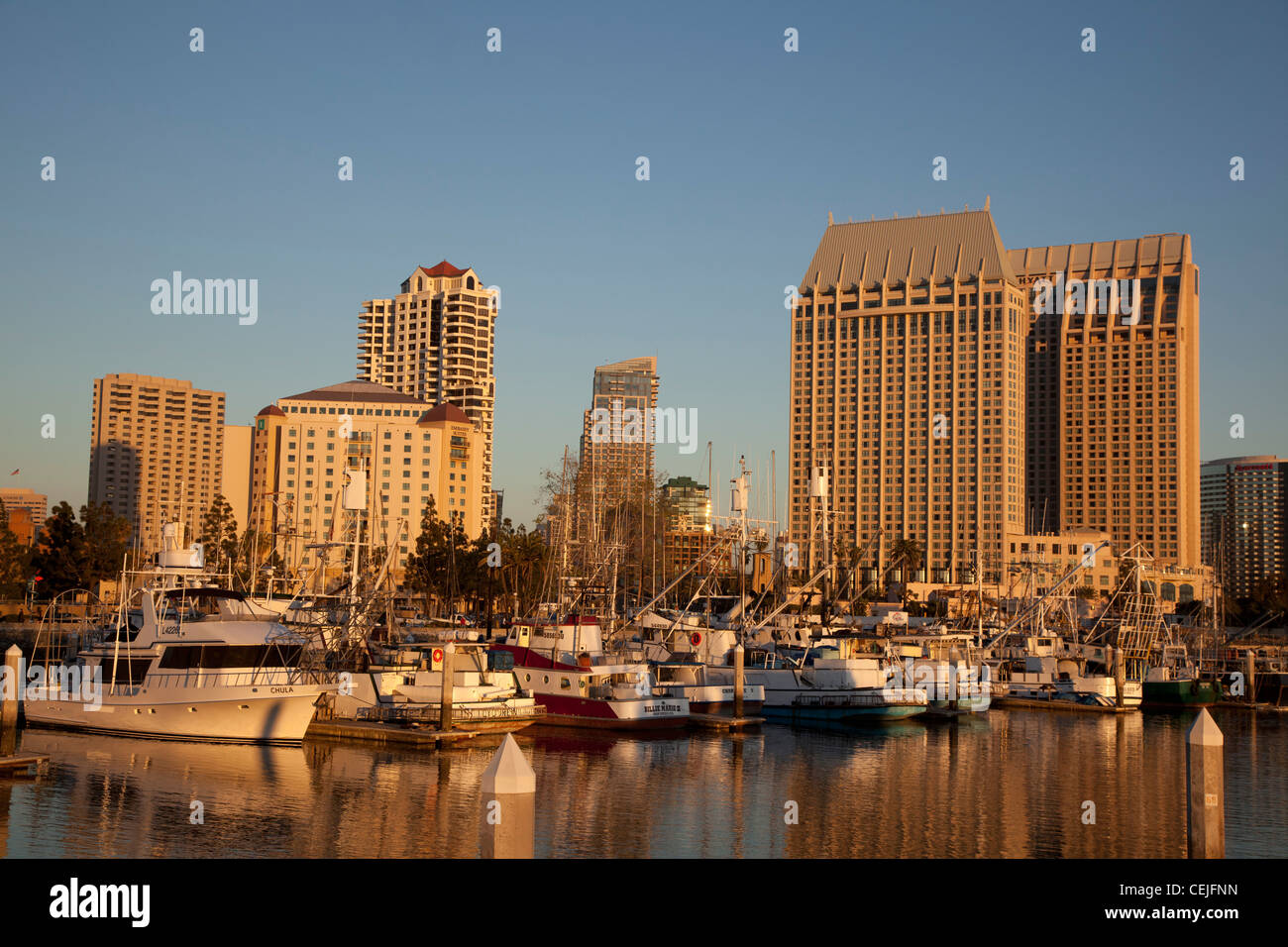 San Diego, California - Tuna Harbor and hotels in downtown San Diego. Stock Photo