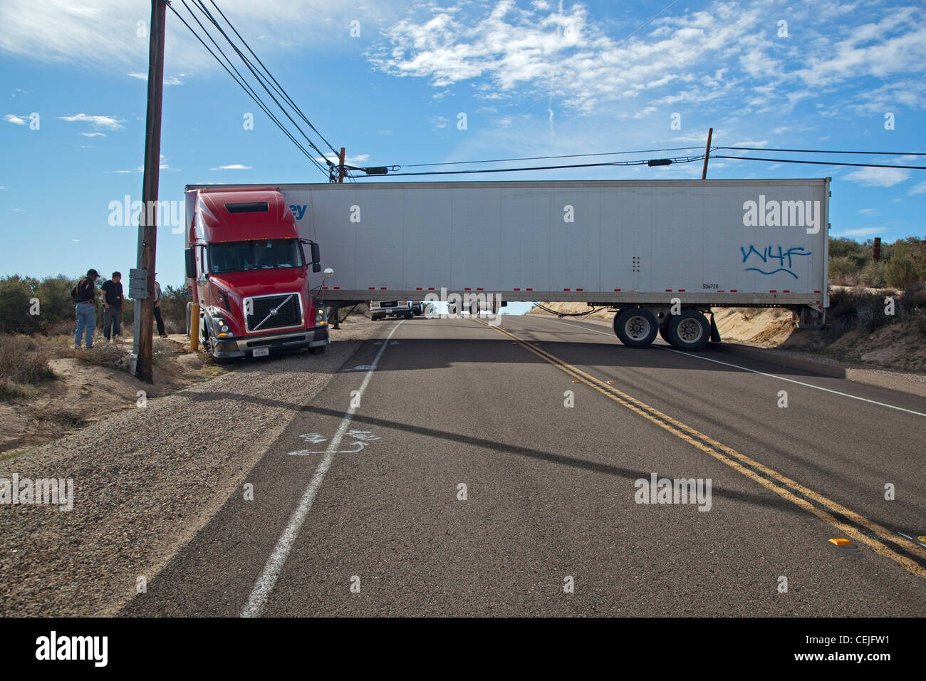 Truck Blocks California Highway Stock Photo