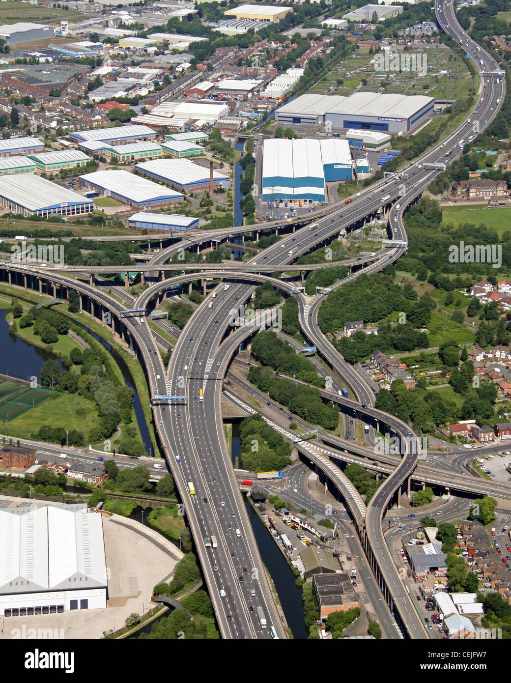 Aerial image of Spaghetti Junction M6 A38 road network Birmingham Stock