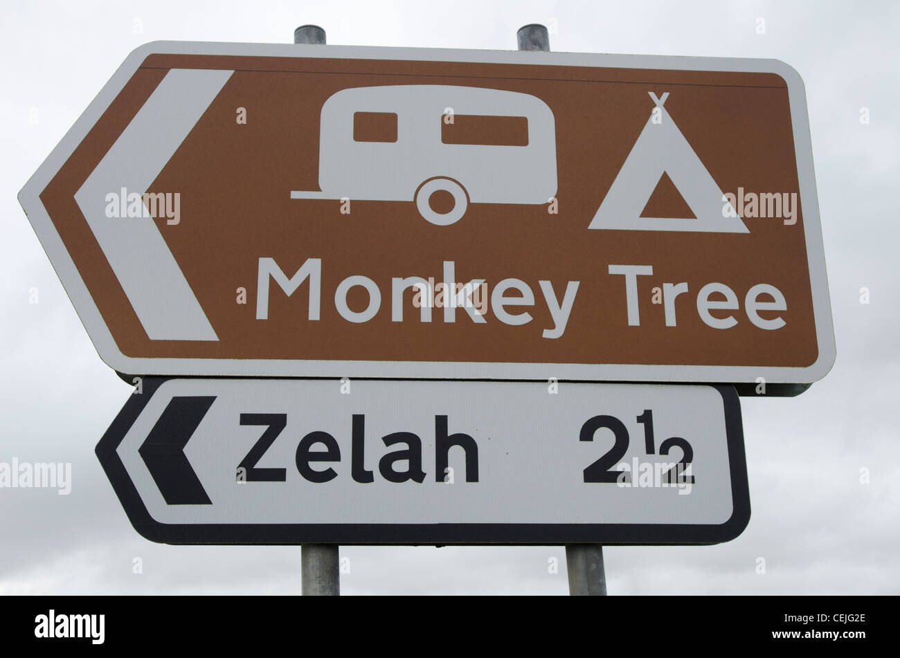 Roadsign dipicting unusual placenames of Cornwall. Stock Photo