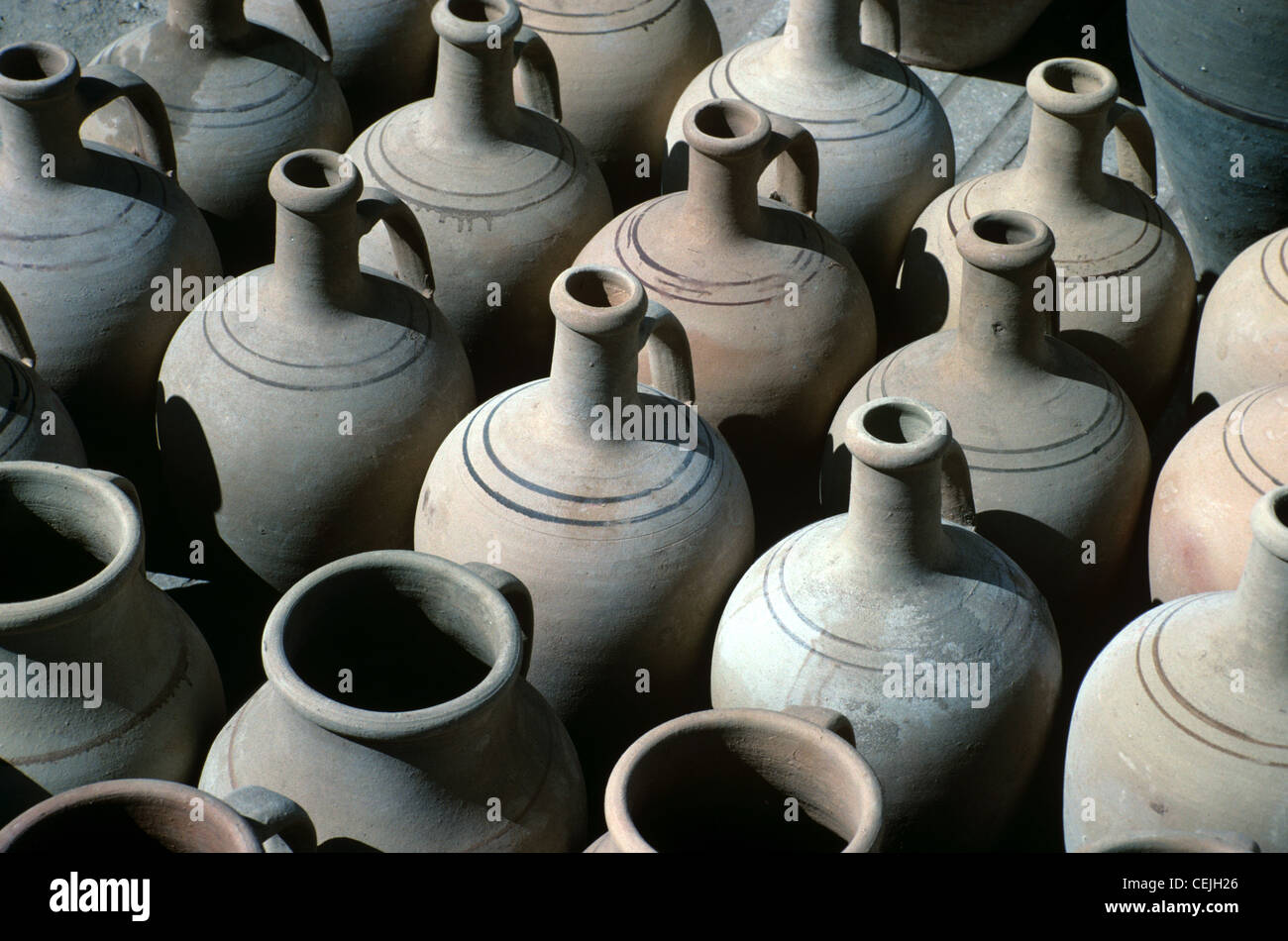 Display & Patterns of Terracotta or Earthenware Water Pots or Pottery at Avanos, Capadocia, Turkey Stock Photo