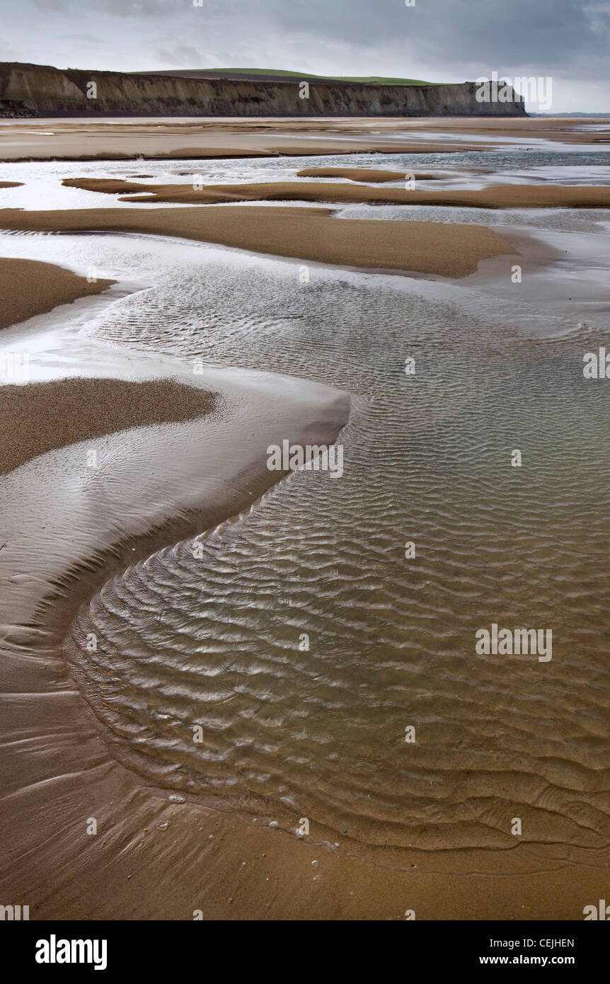 Tide pools on sand beach at low tide at Cap Blanc Nez, Pas-de