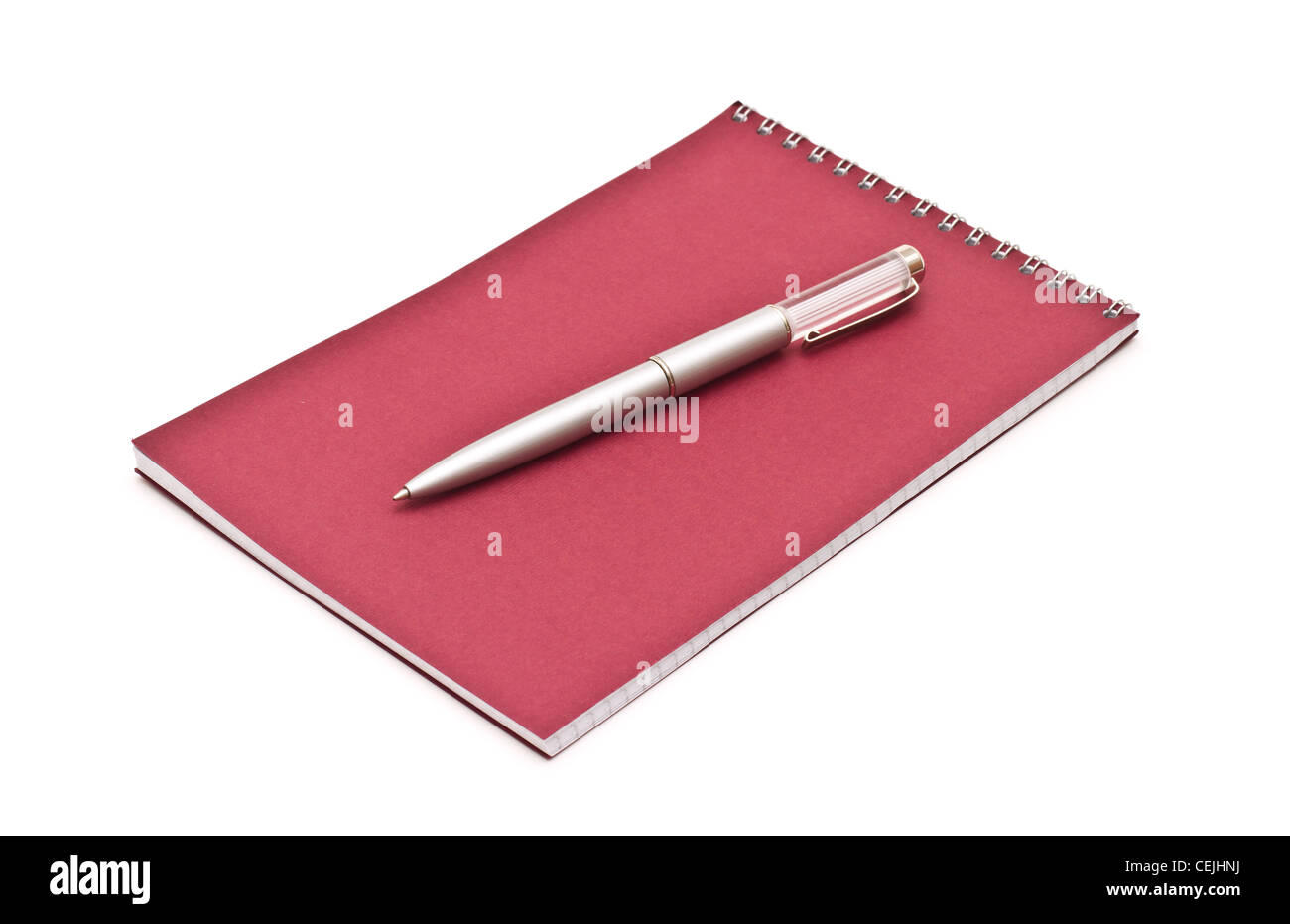 Notebook with silver pen, isolated on white Stock Photo