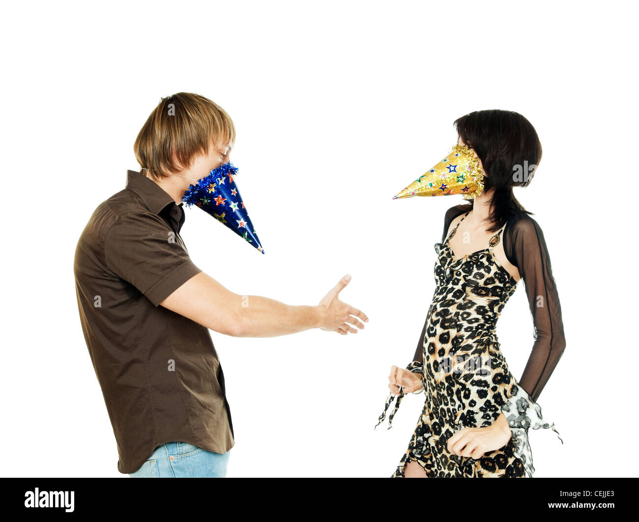 Young beautiful couple isolated on white background Stock Photo - Alamy