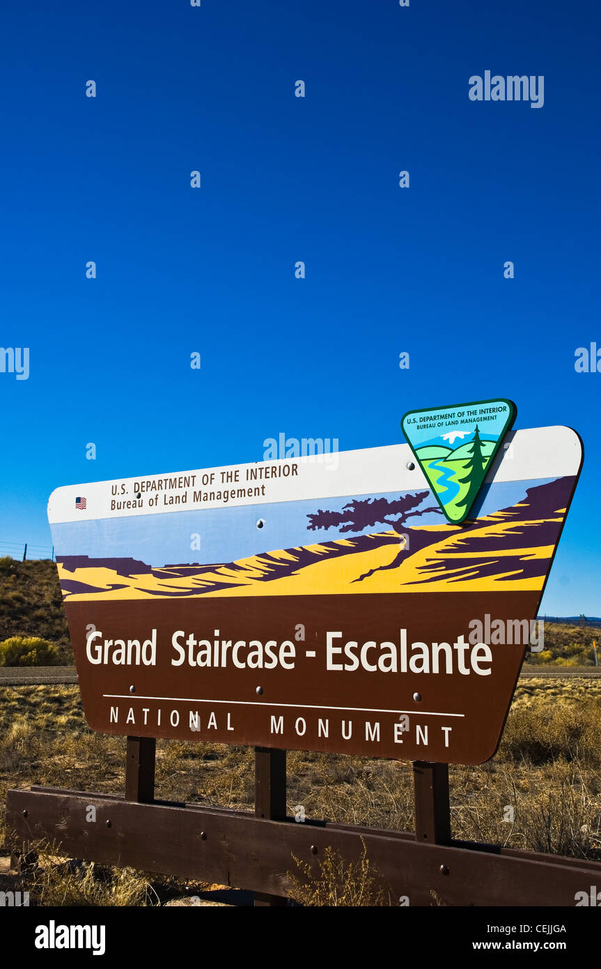 The B.L.M sign for the Grand Staircase-Escalante National Monument in Utah. Stock Photo