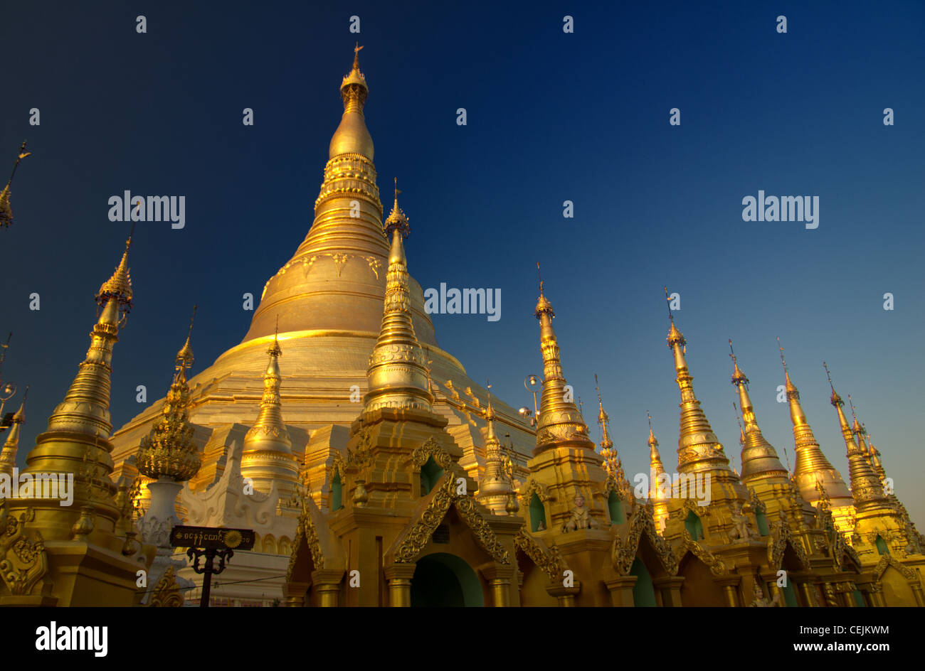 Golden Stupas in Shwedagon Pagoda, Rangoon, Burma Stock Photo