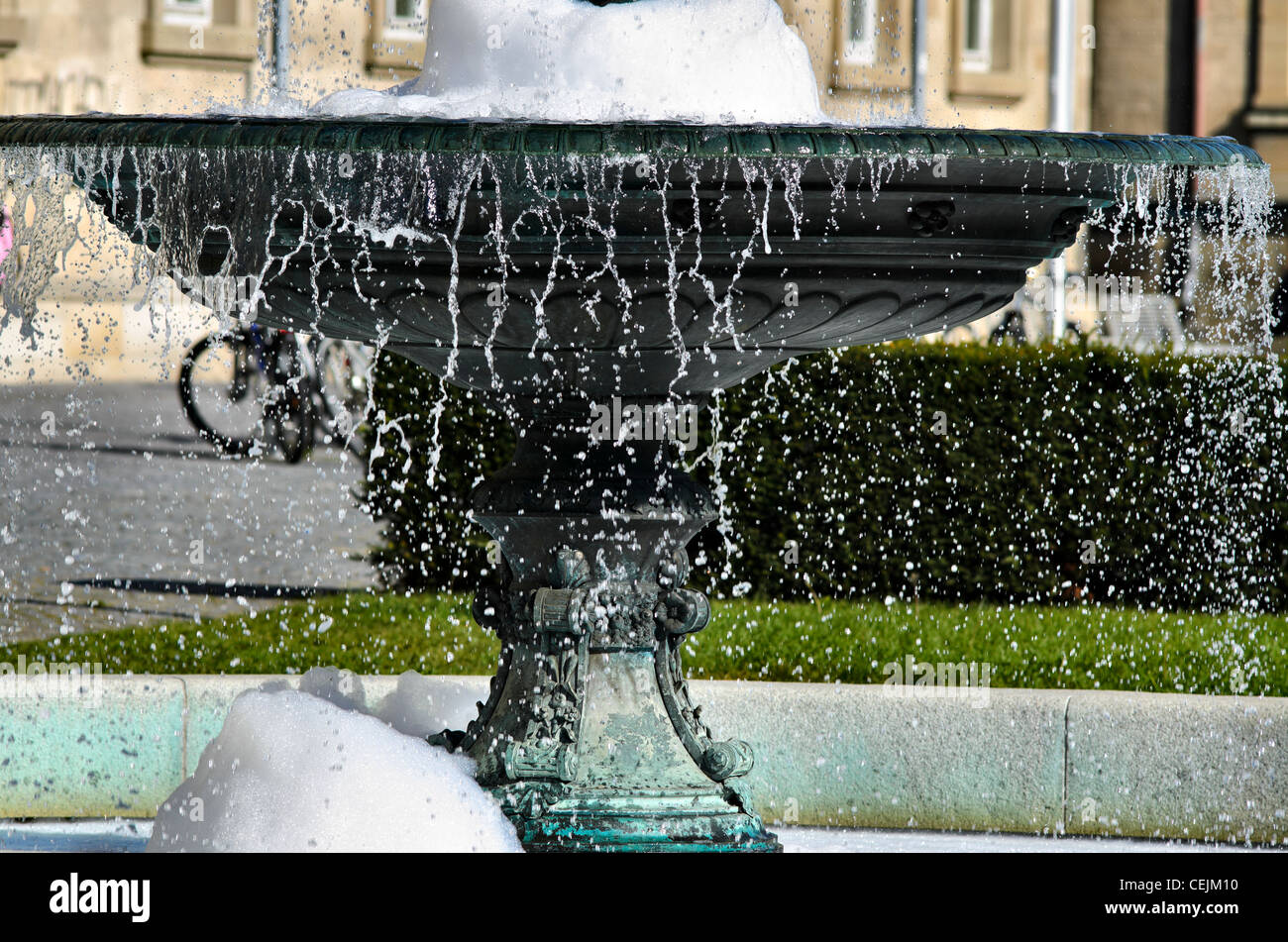 Tübingen University Main building Fountains with soap foam, Universität Neue Aula Brunnen Stock Photo