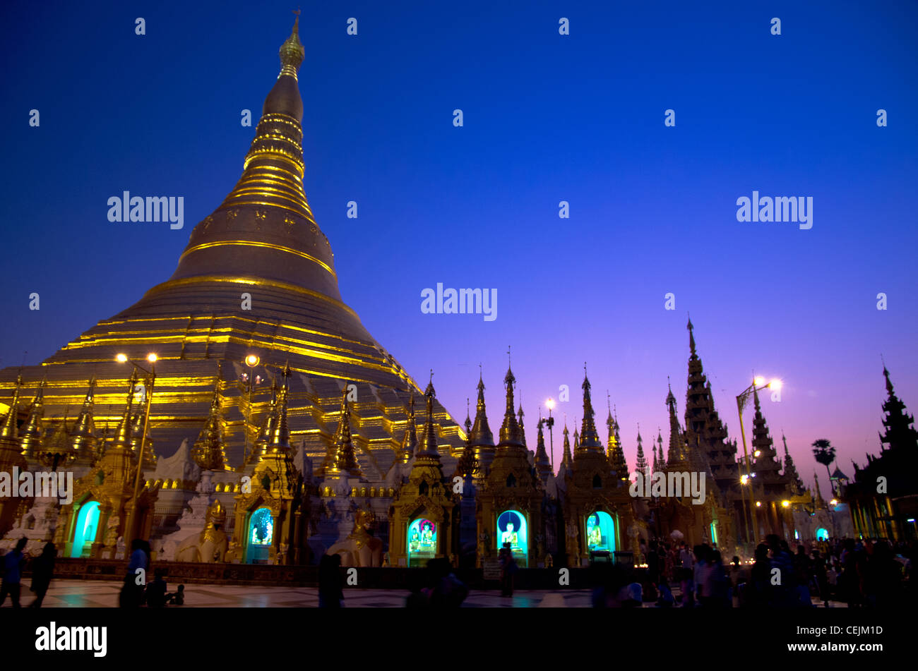 Golden Stupa in Shwedagon Pagoda at night, Rangoon, Burma Stock Photo