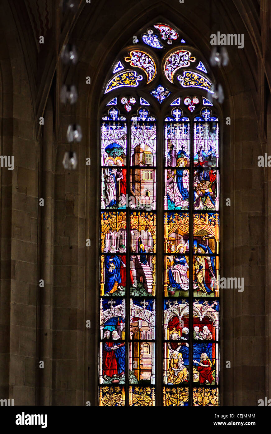 Median choir Stained glass window at St. Georges Collegiate Church, Tübingen  Stiftskirche zu St. Georg, Germany Stock Photo - Alamy