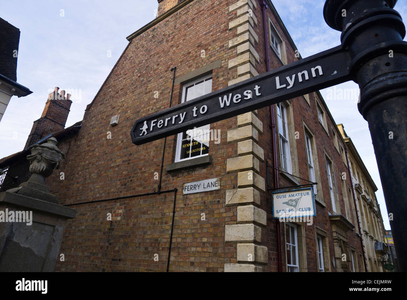 Sign pointing the way to the Ferry to West Lynn in King's Lynn, Norfolk