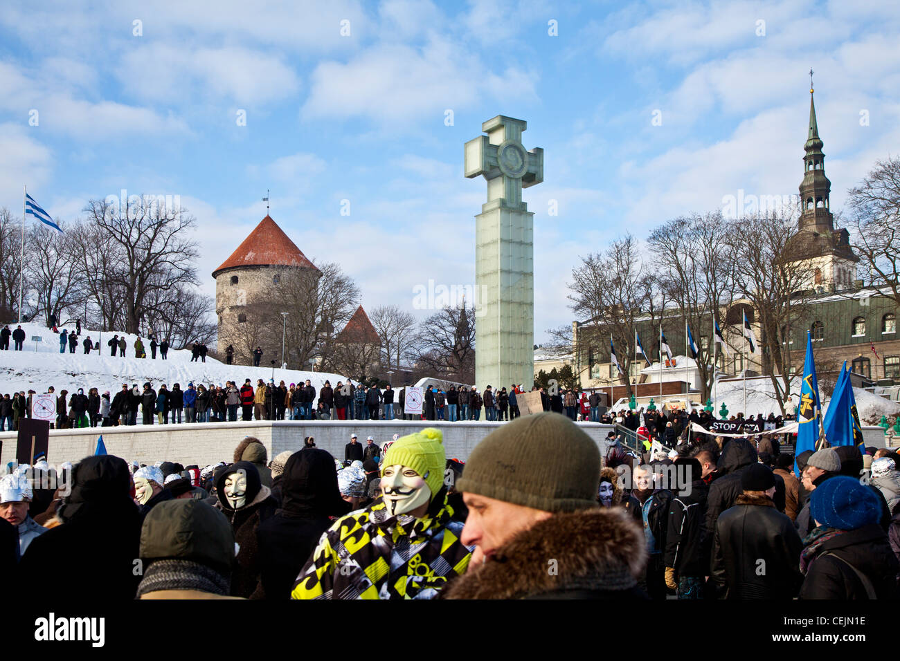 Protesters against ACTA gathered in Vabaduse Väljak, Tallinn, Estonia Stock Photo
