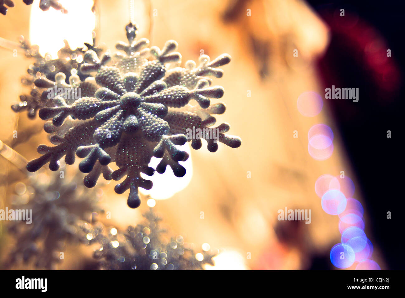 Christmas decorations in the shape of snowflakes for sale at the Christmas markets in Piazza Navona Stock Photo