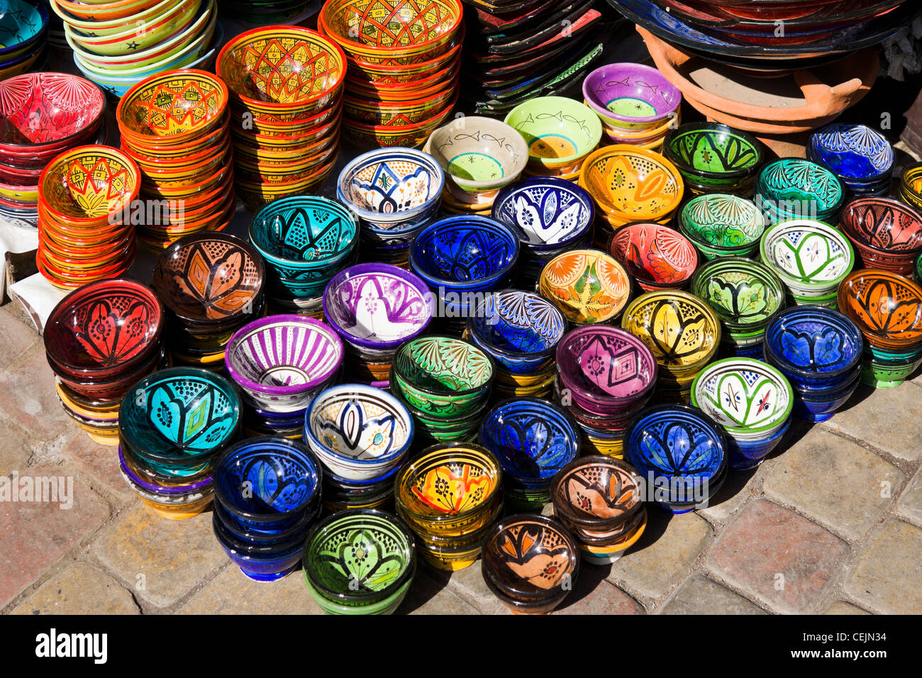 Pottery for sale in the souks, Medina, Marrakech, Morocco, North Africa Stock Photo