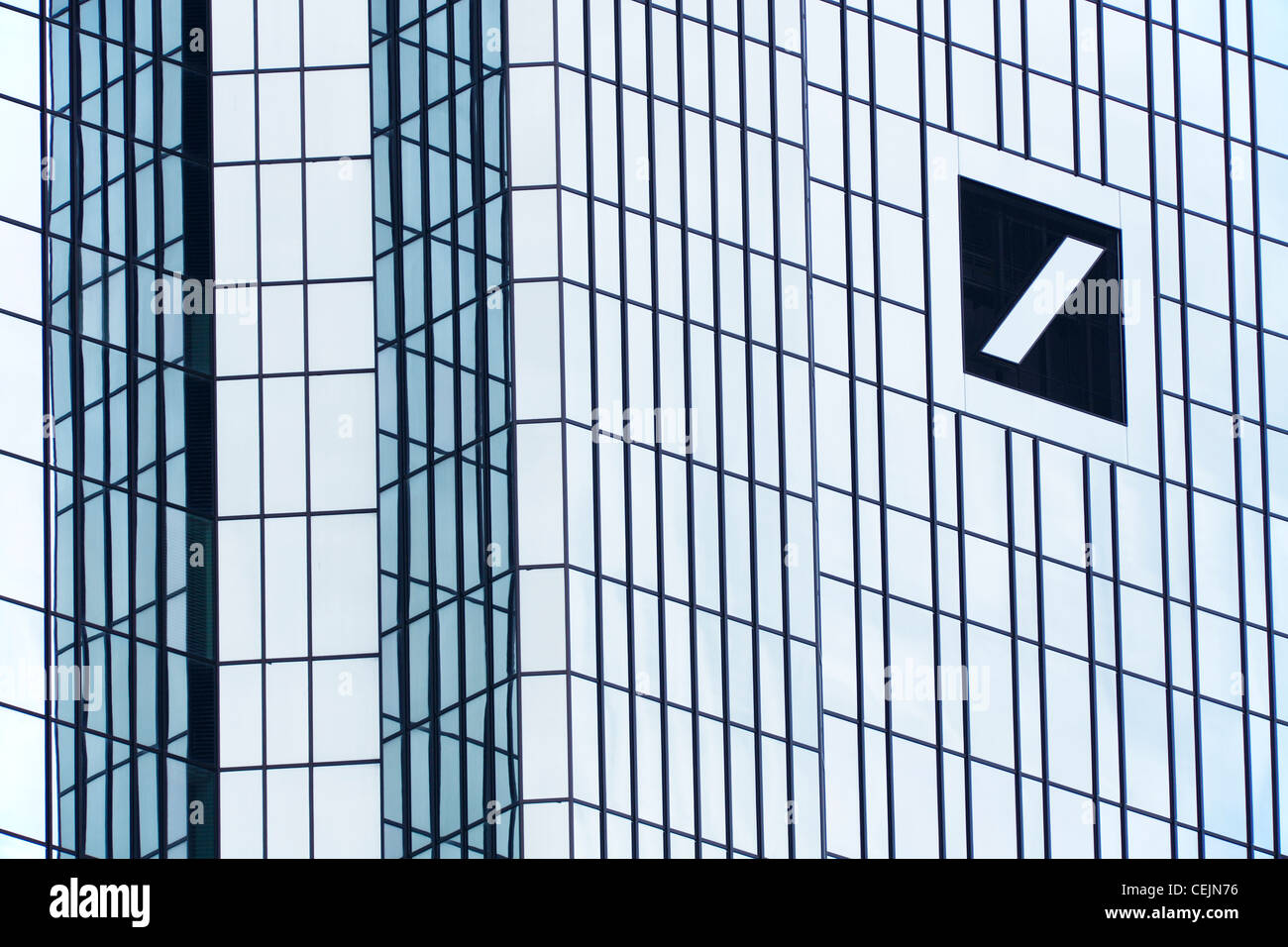 Deutsche Bank logo at the facade of the Headquarters in Frankfurt (Main);  German Bank in Frankfurt (Main); Editorial use only! Stock Photo
