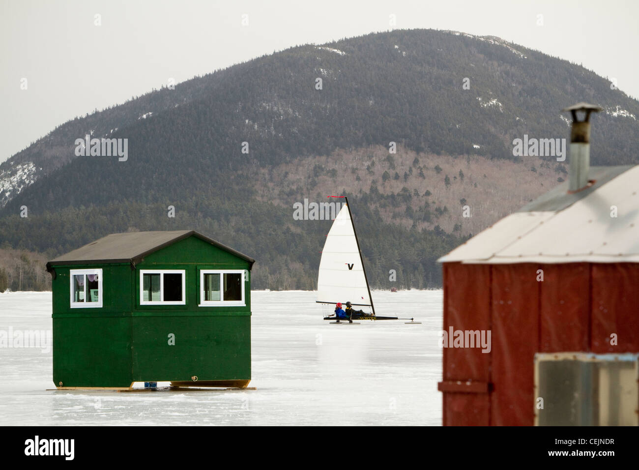 Winter fishing in Maine. Stock Photo