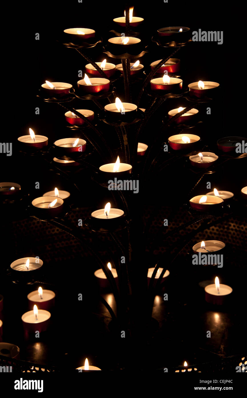 Glow of candles at St. Peter in Chain Church in Rome, Italy. Stock Photo