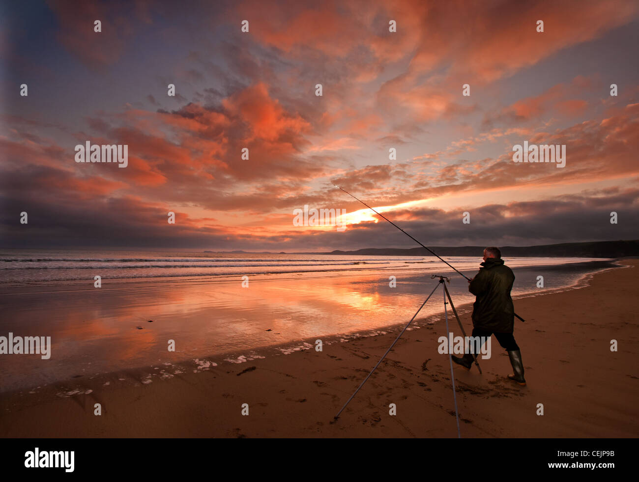Angler on Newgale Beach, Pembrokeshire Stock Photo - Alamy