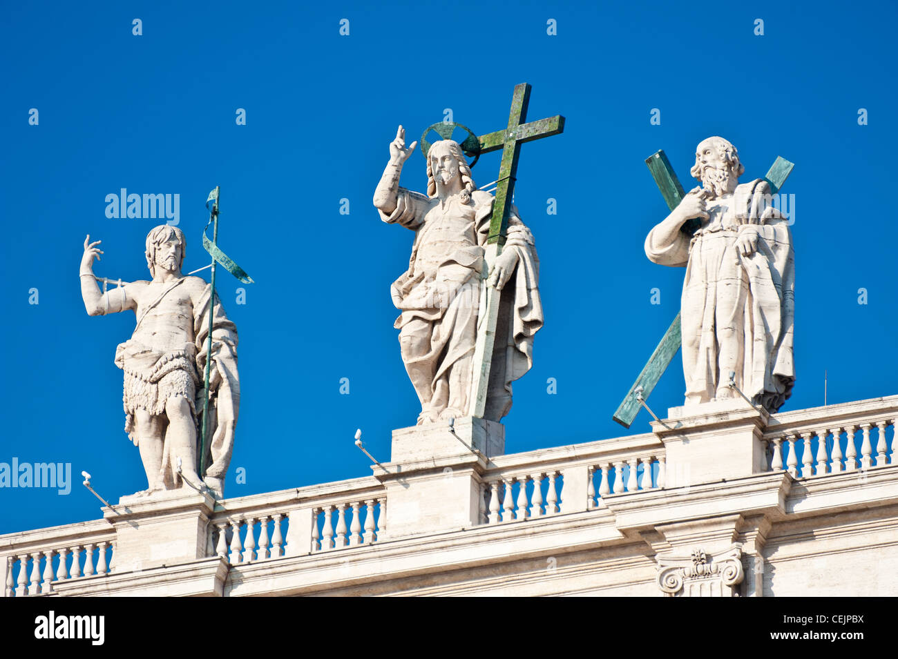 The statues of the saints on top of the roof of St. Peter's Basilica
