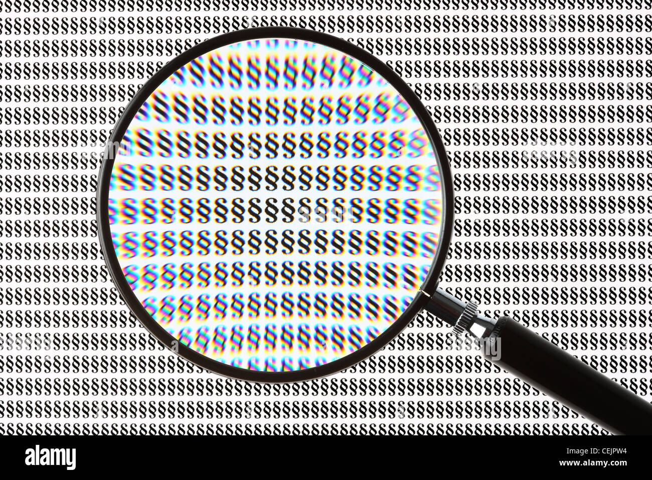 Magnifying glass highlighting a paragraph symbol, § sign. Symbolic ...