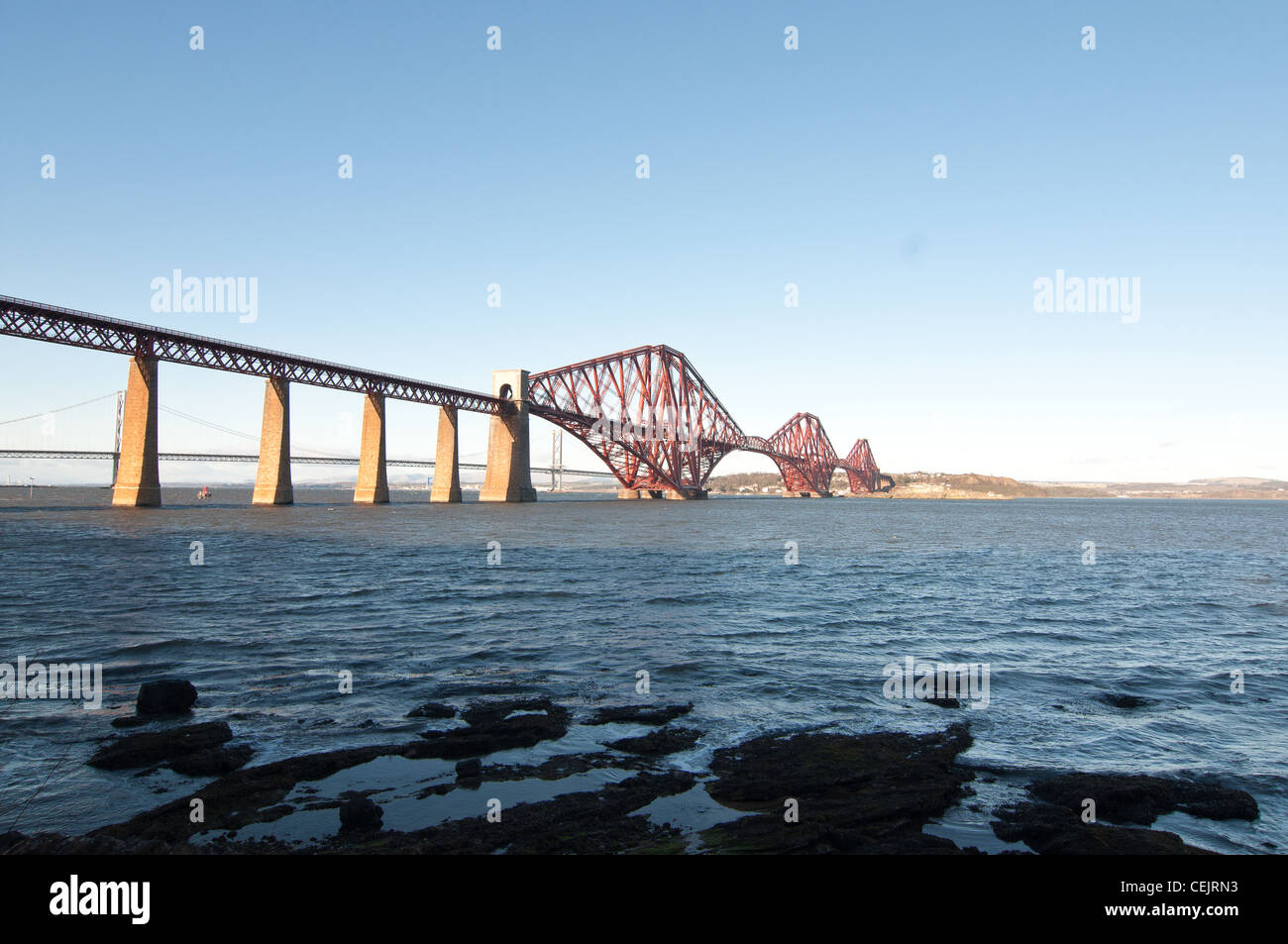Forth Rail Bridge crossing from South Queensferry to Fife in Scotland Stock Photo