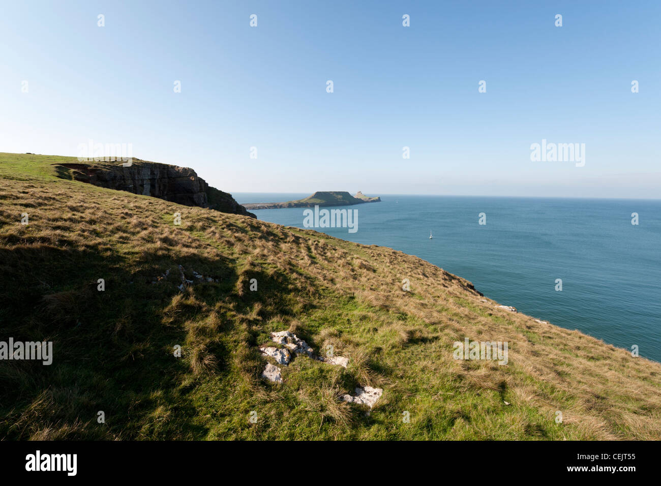 A view towards worms head, Rhossili Bay, Gower Peninsula, South Wales Stock Photo