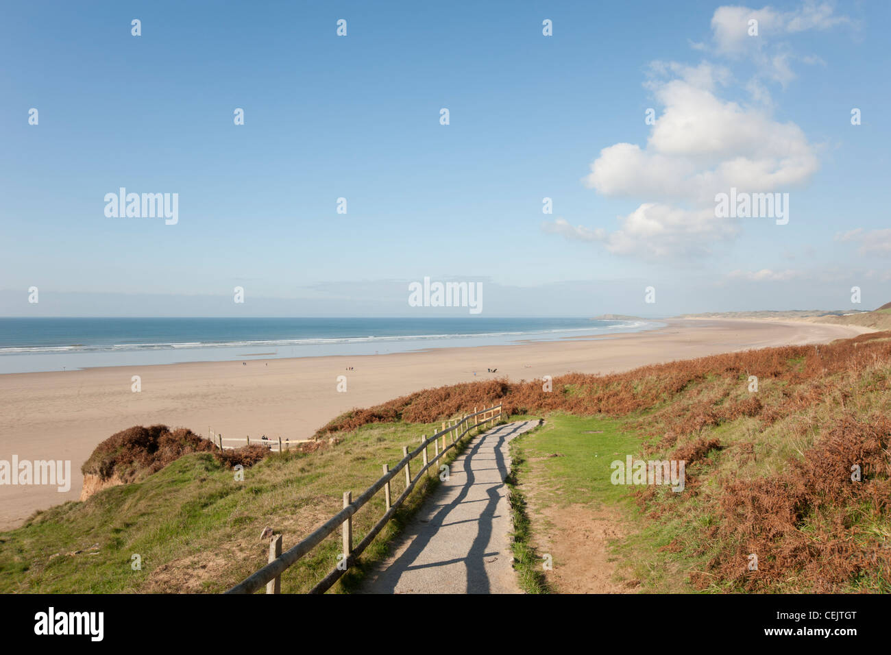 Steps leading to the beach at Rhossili Bay, Gower Peninsula, South Wales Stock Photo