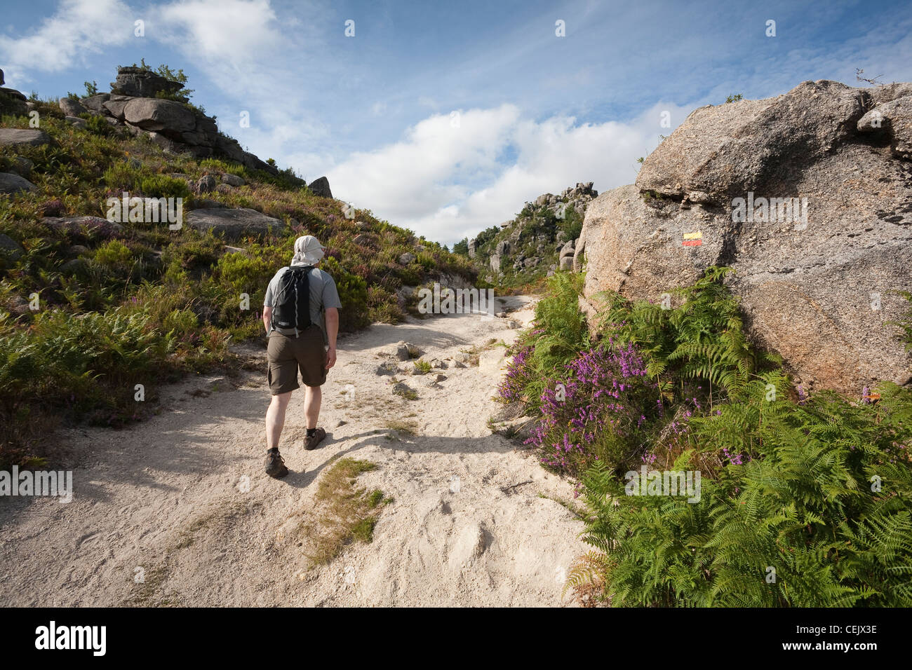 Man hiking along the Pedra Bela Trail - Gerês, Peneda-Gerês National Park, Braga District, Norte Region, Portugal Stock Photo