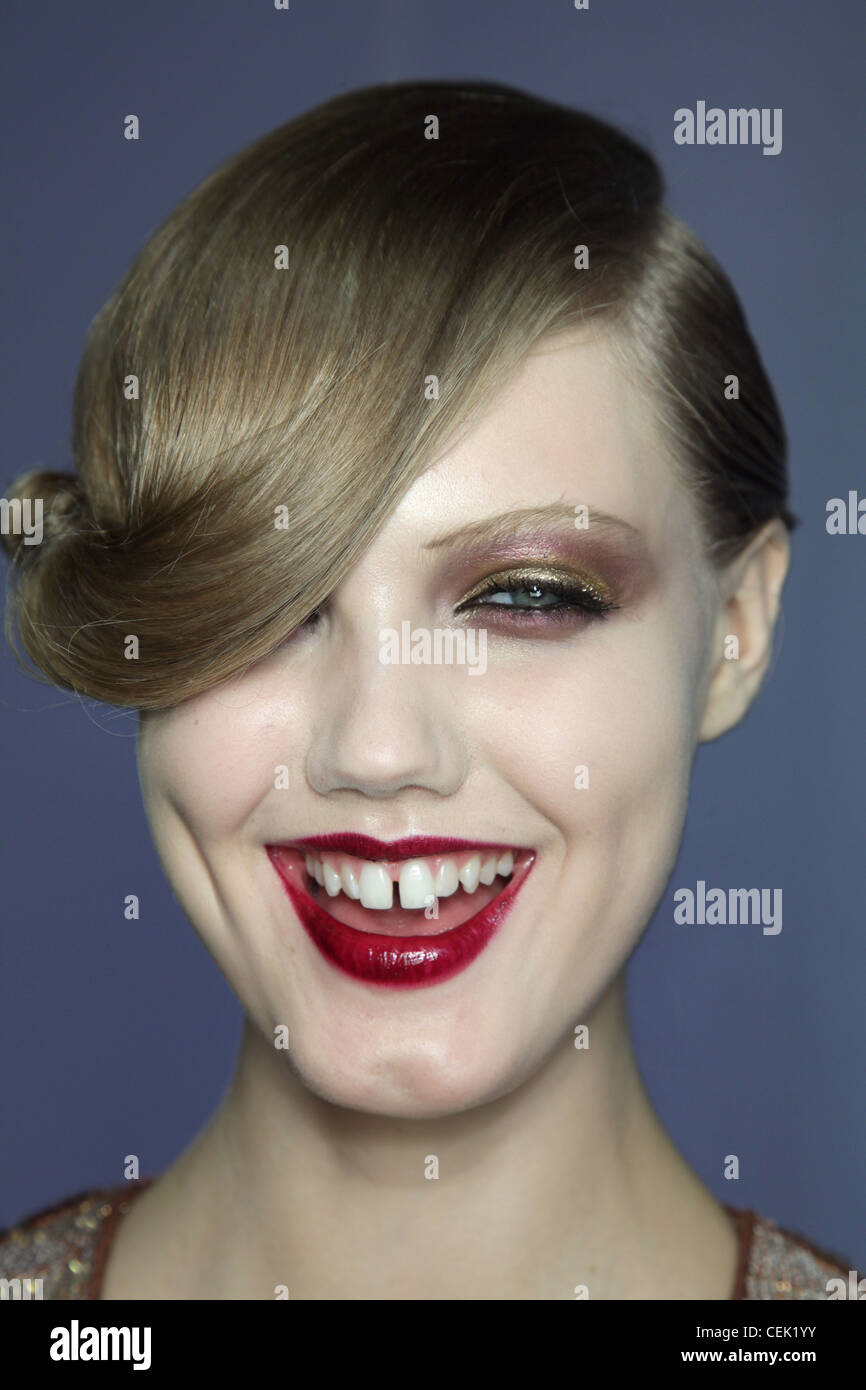 Backstage Paris Ready to Wear Louis Vuitton Autumn Winter Close up of  models lips with deep red lipstick blurred at edges Stock Photo - Alamy