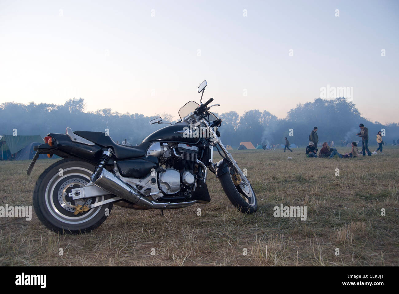 Motorcycle standing at the ethnic folk rock music festival Stock Photo