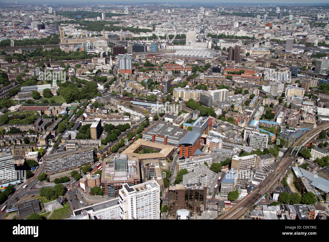 Aerial image of London South Bank University looking north towards the River Thames, UK Stock Photo