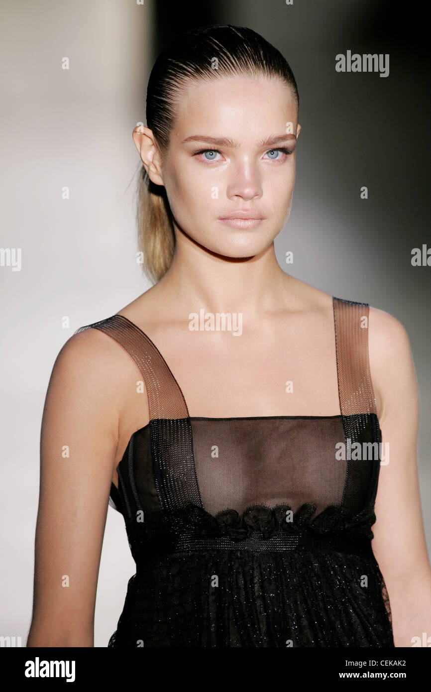 Calvin Klein New York Ready to Wear Autumn Winter Russian model Natalia  Vodianova in a transparent black high waist strappy gown Stock Photo - Alamy
